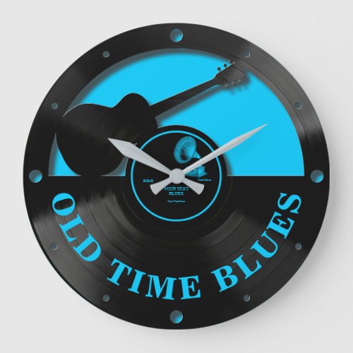 Vintage Blues Record with Guitar Cutout Large Clock