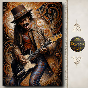 Vintage Blues Rock Guitar Player Music Art Tissue Paper