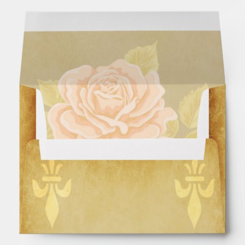 Vintage blus romantic roses with gold fleurdelis envelope