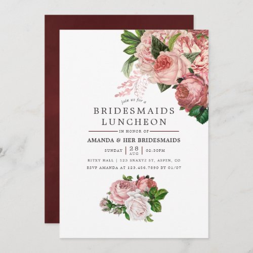 Vintage Blush and Burgundy Bridesmaids Luncheon Invitation