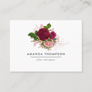 Vintage Blush and Burgundy Watercolor Floral Business Card