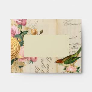 Vintage blush and gold roses with song bird envelo envelope