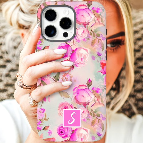 Custom Phone Cases 5 Vintage Blush And Pink Floral Monogram Iphone 16 Pro Max Case