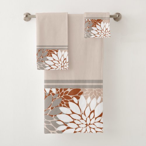 Vintage Blush and Terracotta Watercolor Floral   Bath Towel Set