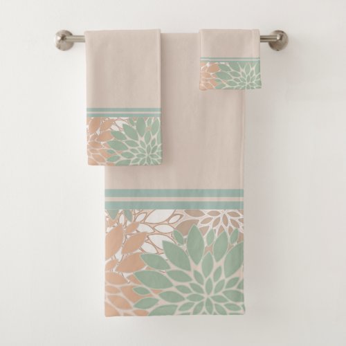 Vintage Blush and Turquoise Watercolor Floral  Bath Towel Set