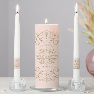 Vintage Blush Antique Flourish Wedding Monogram Unity Candle Set