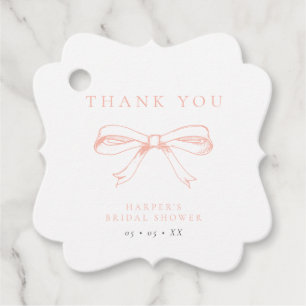 Vintage Blush Bow Bridal Shower Thank You Favor Tags
