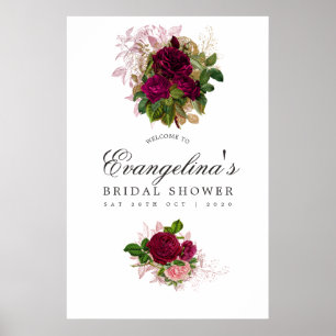 Vintage Blush & Burgundy Bridal Shower Welcome Poster