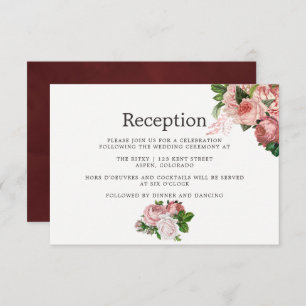 Vintage Blush & Burgundy Floral Wedding Reception Invitation