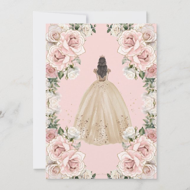 rose gold sparkle dress quinceanera invitation Vintage Blush Champagne Floral Style:mini