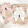 Vintage Blush Champagne Floral Dress Quinceanera Invitation