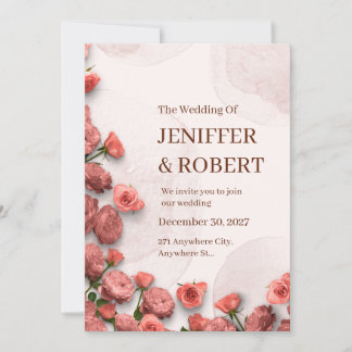 Vintage Blush Coral Roses Wedding Invitation