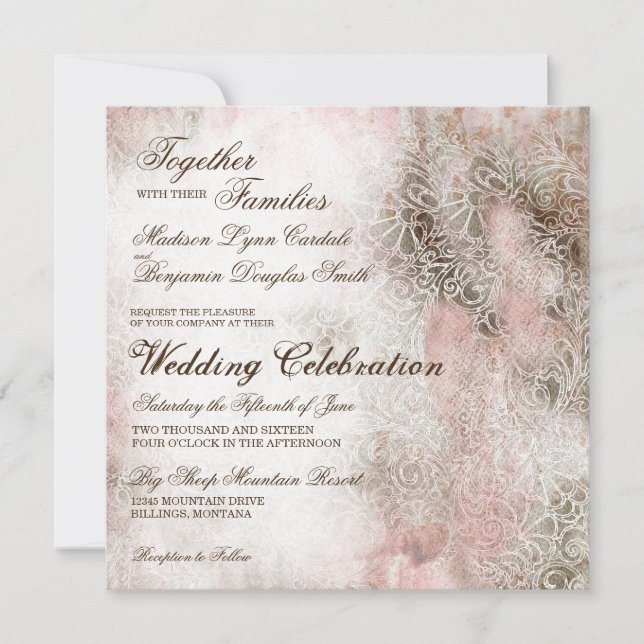 Vintage Blush Elegant Rustic Wedding Invitations (Front)