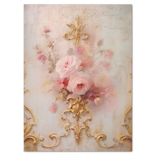 Vintage blush English roses baroque gold ornaments Tissue Paper