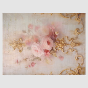 Vintage blush English roses baroque gold ornaments Tissue Paper