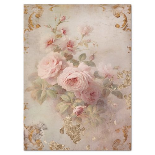 Vintage blush English roses baroque gold ornaments Tissue Paper