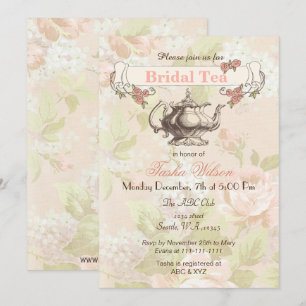 vintage Blush floral Bridal Tea Party Invites