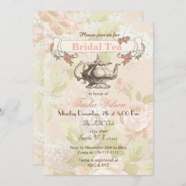 vintage Blush floral Bridal Tea Party Invites