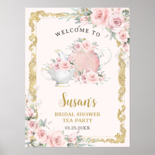 Vintage Blush Floral High Tea Baby Bridal Shower  Poster
