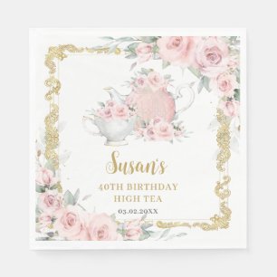Vintage Blush Floral High Tea Party Birthday Napkins