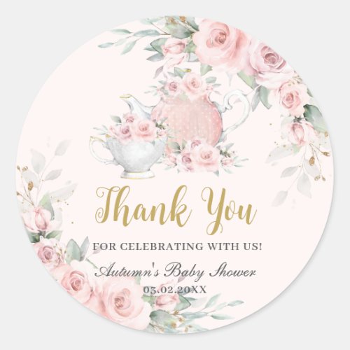 Vintage Blush Floral High Tea Party Bridal Shower  Classic Round Sticker