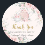 Vintage Blush Floral High Tea Party Bridal Shower  Classic Round Sticker<br><div class="desc">Personalize these vintage tea party sticker labels easily and quickly. Simply click the Edit Using Design Tools button to further edit the text, wording, font style, font size, font color, add more text, move or remove some images. Featuring a set of pretty vintage teapot and tea cup, beautiful blush pink...</div>