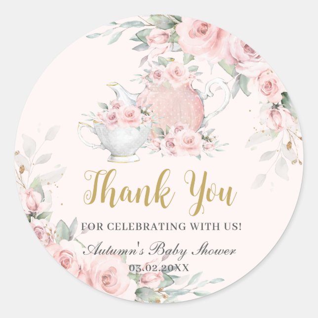 Vintage Blush Floral High Tea Party Bridal Shower  Classic Round Sticker (Front)