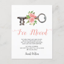 Vintage Blush Floral Key I Have Moved Moving Announcement Postcard