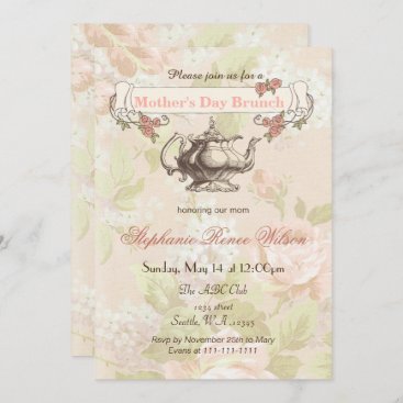 vintage Blush floral Mother's Day Brunch Tea Party Invitation