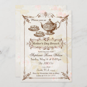 vintage Blush floral Mother's Day Brunch Tea Party Invitation