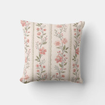 Vintage Blush Floral Stripe Throw Pillow – Cottage