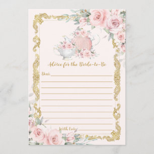 Vintage Blush Floral Tea Party Advice for Bride Note Card