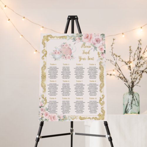 Vintage Blush Floral Tea Party Baby Bridal Seating Foam Board