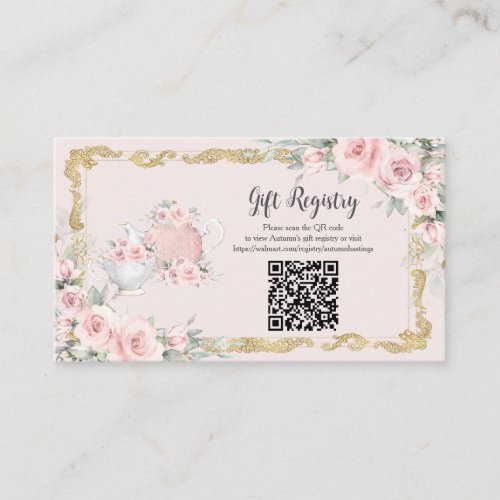 Vintage Blush Floral Tea Party Gift Registry QR Enclosure Card