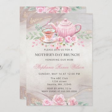 Vintage Blush Floral Tea Party Mothers Day Brunch  Invitation