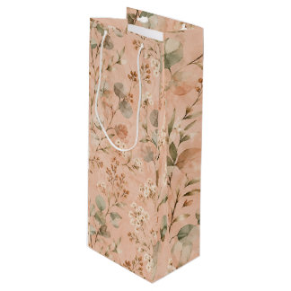 Vintage Blush Floral Watercolor Eucalyptus Pattern Wine Gift Bag