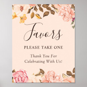 Vintage Blush Floral Wedding Favors Sign