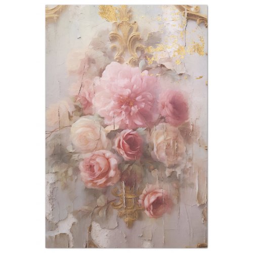 Vintage Blush French Roses Gold Grunge Decoupage  Tissue Paper