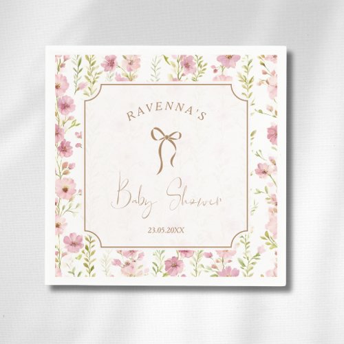 Vintage Blush Gladiolus Floral Bow Baby Shower Napkins