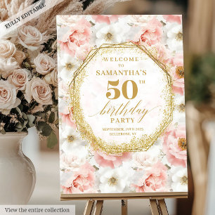 Vintage blush ivory floral birthday welcome poster