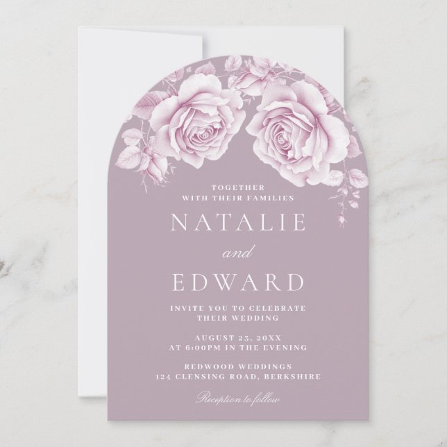 Vintage Blush & Mauve Roses Elegant Wedding Invitation (Front)