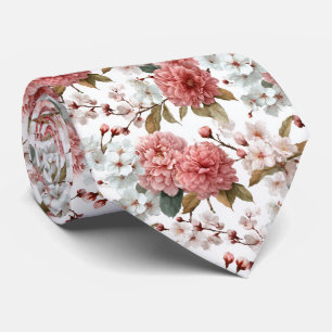 Vintage Blush Peonies and Ivory Floral Wedding Neck Tie