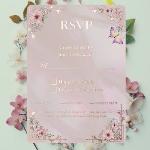 Vintage Blush Peony Foil RSVP Response Card