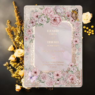 Vintage Blush Peony Wedding Foil Invitation