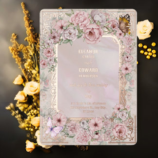 Vintage Blush Peony Wedding Foil Invitation