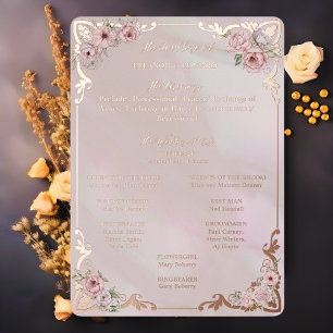 Vintage Blush Peony Wedding Foil Program Card