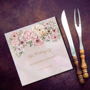 Vintage Blush Peony Wedding Napkin