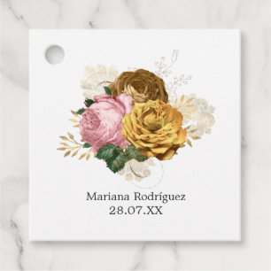 Vintage Blush Pink and Gold Floral Quinceañera Favor Tags