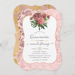 Vintage Blush Pink and Gold Masquerade Quinceañera Invitation