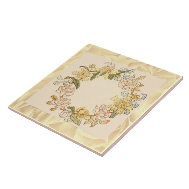 Vintage Blush Pink and Yellow Flowers Ceramic Tile (Side)